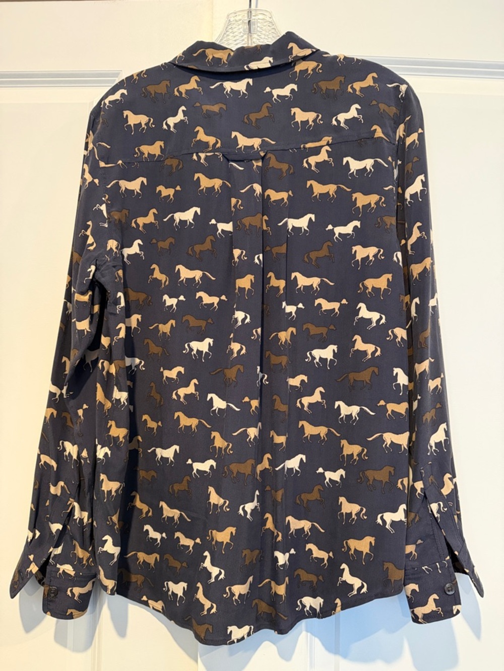Rails Navy Horse Print Silk Blouse - Picture 4 of 4